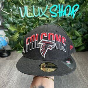 Atlanta Falcons New Era 59Fifty Fitted 7 3/4 Hat Black Red Spellout Logo NFL